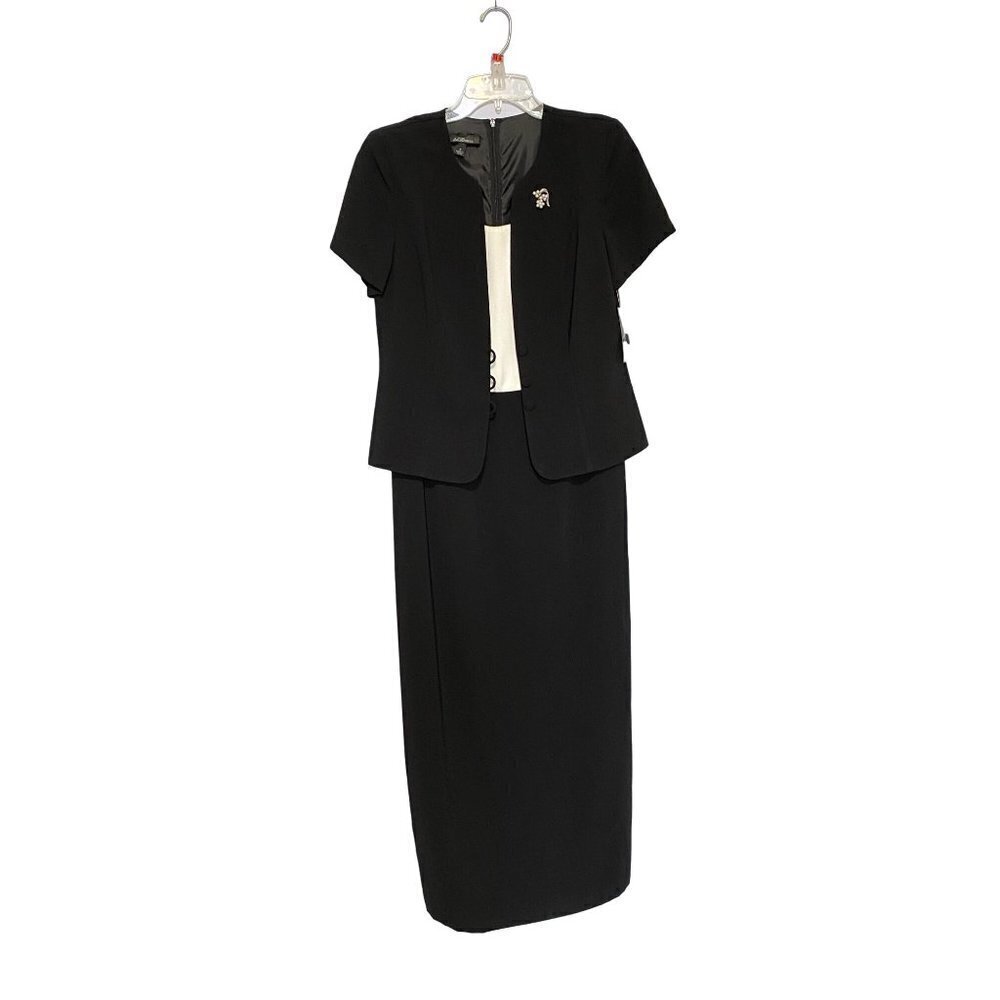 New AGB Formal Black & White Maxi Dress Attached Jacket Short Sleeves Pin Size 8